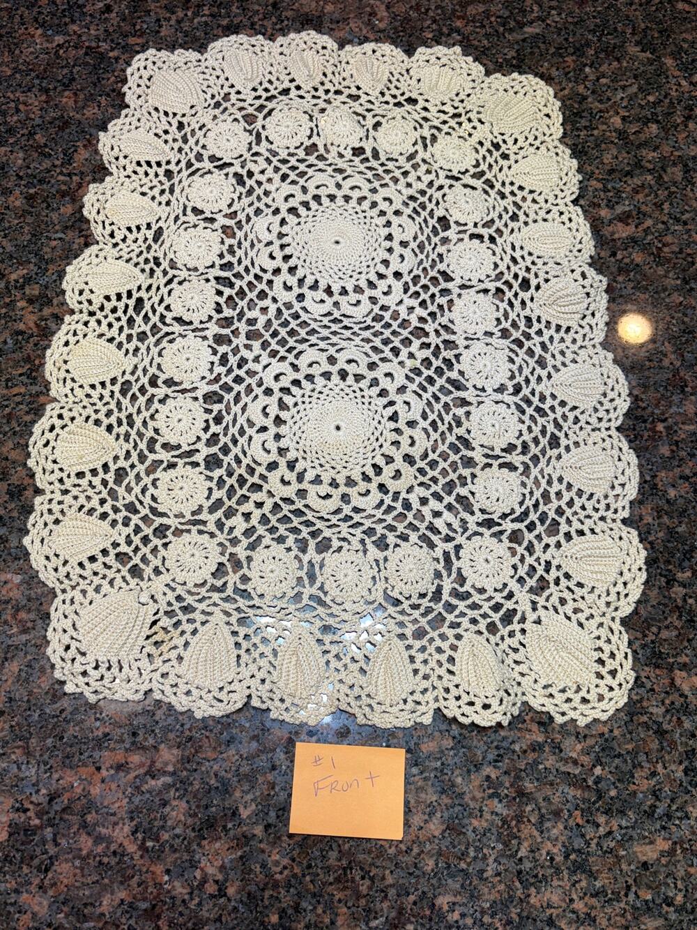 Vintage Handmade Lace Doily Rectangle 17"x12"Set of 2